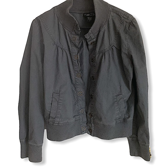 Rue21 Jackets & Blazers - Rue 21 Charcoal Grey Snap Button Bomber Jacket XL